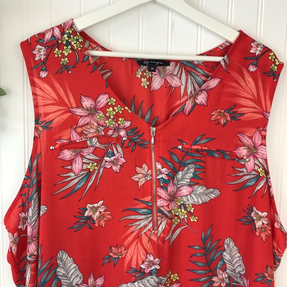 LILY MORGAN Sleeveless Coral Tunic Top Hawaiian 2X - Picture 2 of 11